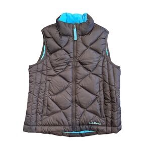 LLBean Kids Brown Quilted Puffer Vest Bright Blue Lining Full Zip Size 8